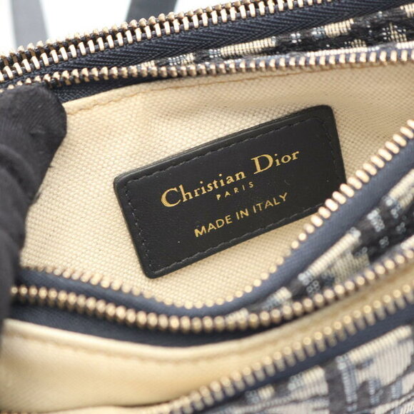 Dior Saddle Oblique Shoulder Bag Leather Gray Navy Blue - Picture 4 of 9